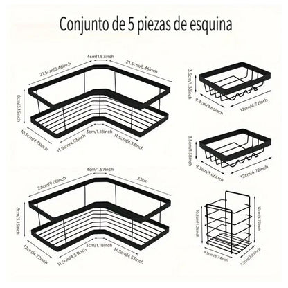 Organizador de Ducha Adhesivo sin Taladro – Set 5 Piezas