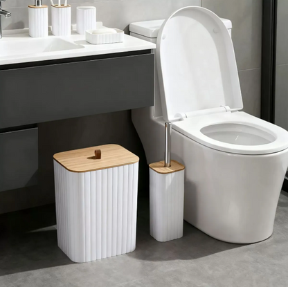 Set de Accesorios de Baño Blanco con Bambú – Kit Completo 6 Piezas