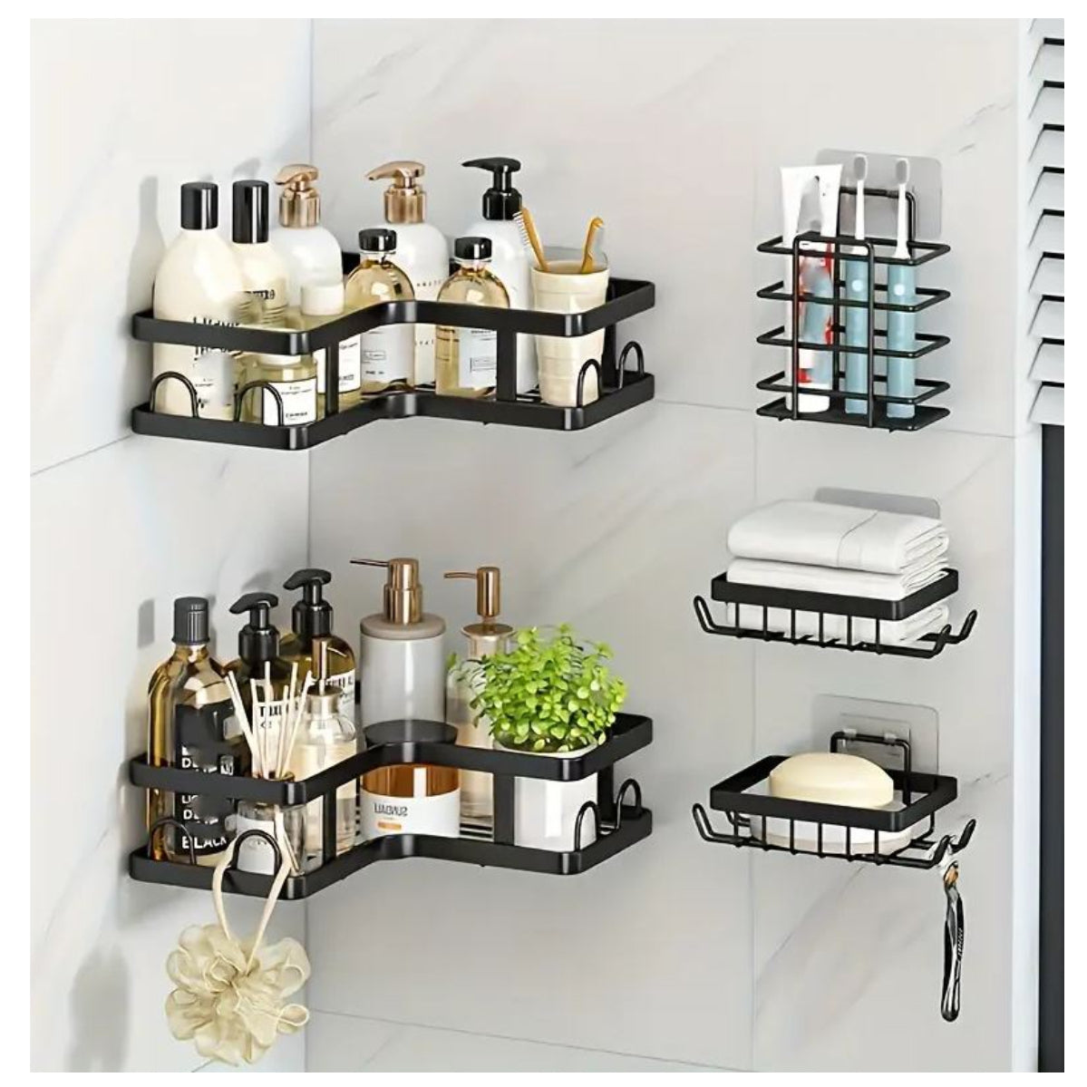 Organizador de Ducha Adhesivo sin Taladro – Set 5 Piezas